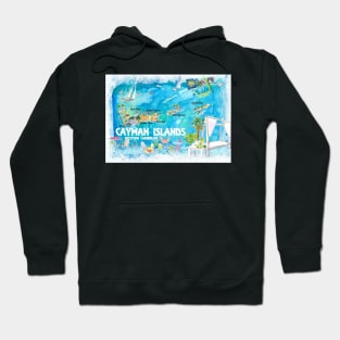 Cayman Islands Illustrated Travel Map With Roads And Highlights Hoodie